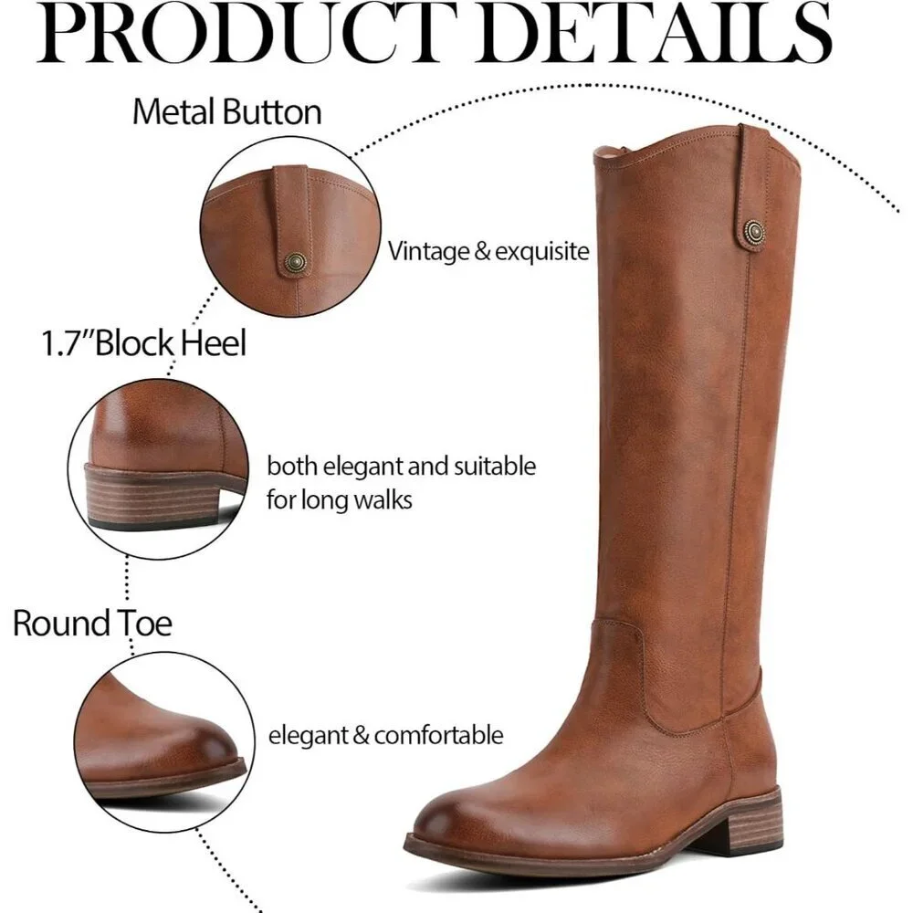 Women's Caramel Round Toe Chunky Heel Faux Suede Tall Knee High Boots Rubber